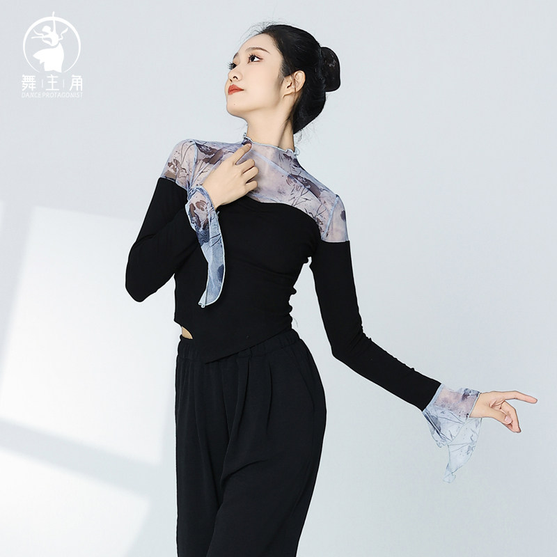 速发古主角舞练功服装秋冬成人长袖上衣舞国服水墨中蹈舞典