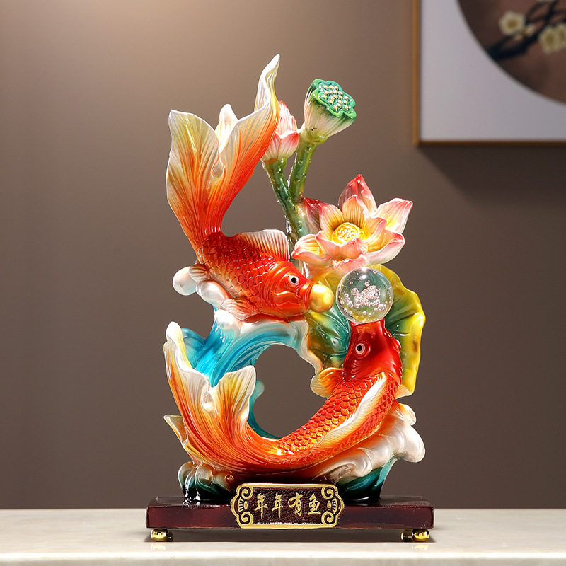 速发金龙鱼树脂摆件客公酒柜玄关招财装饰品办厅室开业大吉乔迁送