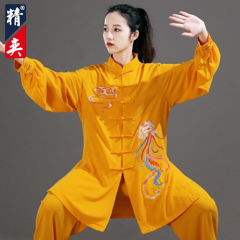 速发太极服装新款飘逸刺绣中极款武术太演服男表长拳练功服春