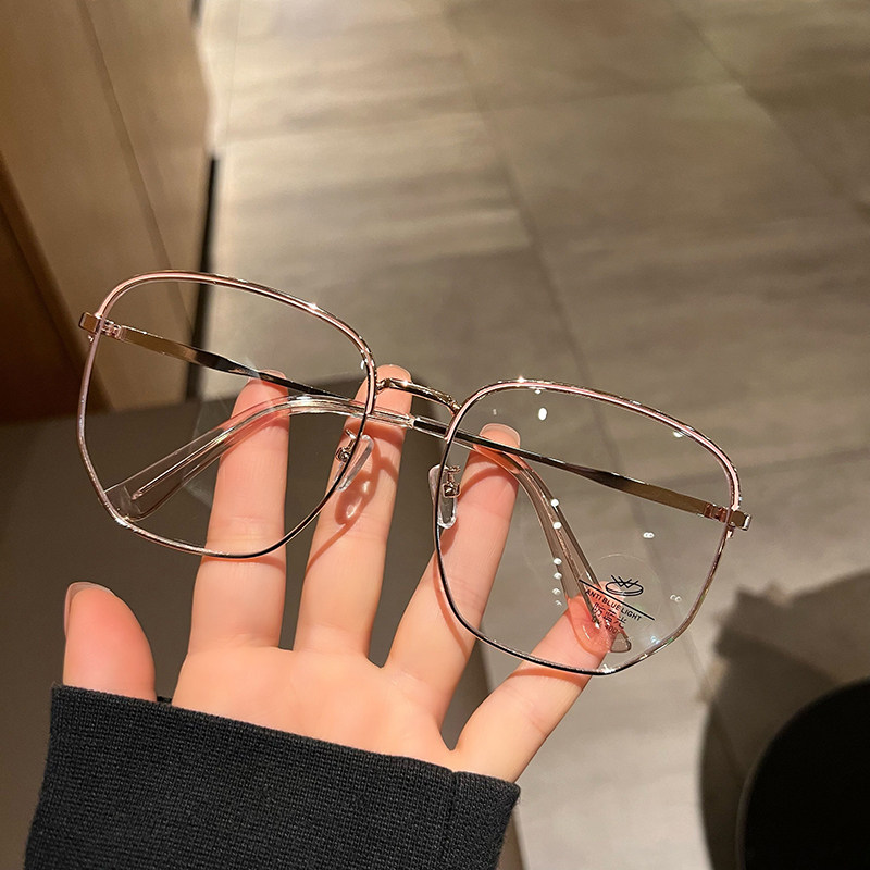 速发202超大框胖脸大脸新款金属细架框配款男近视镜片