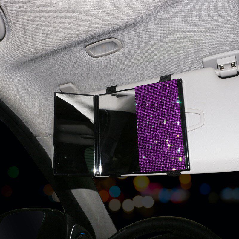 速发跨镶车载境梳三折折叠化妆镜 车载遮挡神钻妆镜车内用装饰镜