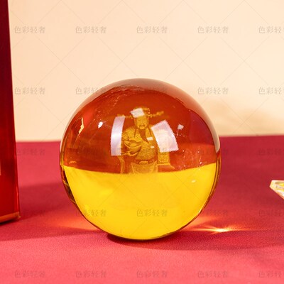 速发L44 化居家装饰摆件送礼黄色水晶球礼盒装