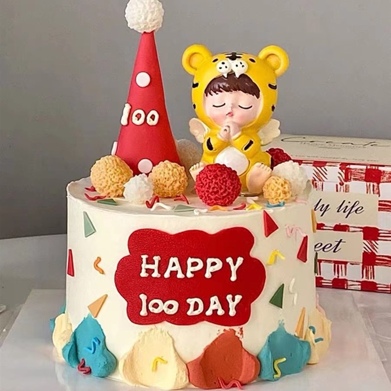 速发韩式虎宝宝周岁蛋糕装饰摆件小老虎生日满月一百天甜品台蛋糕