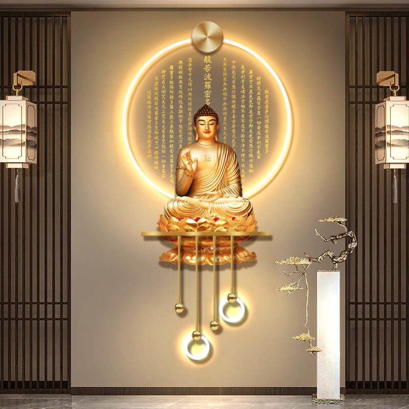 速发心经入户玄关装饰画立体灯观音菩萨发光壁灯佛像中堂禅意挂画