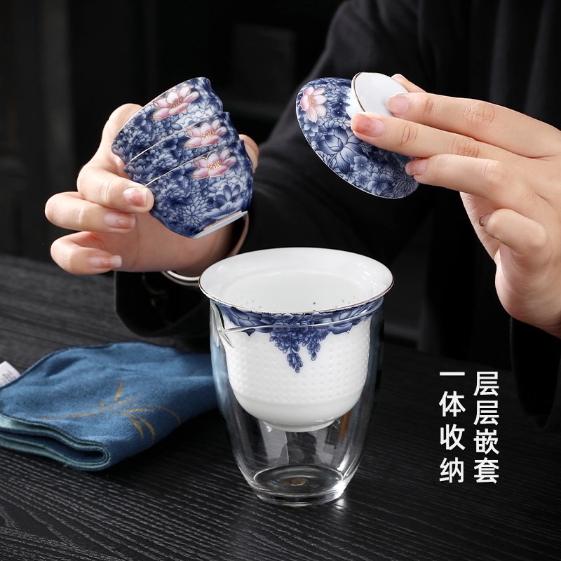 速发高档户外旅游便携旅行茶具套装家用出差酒店陶瓷泡茶壶茶杯快