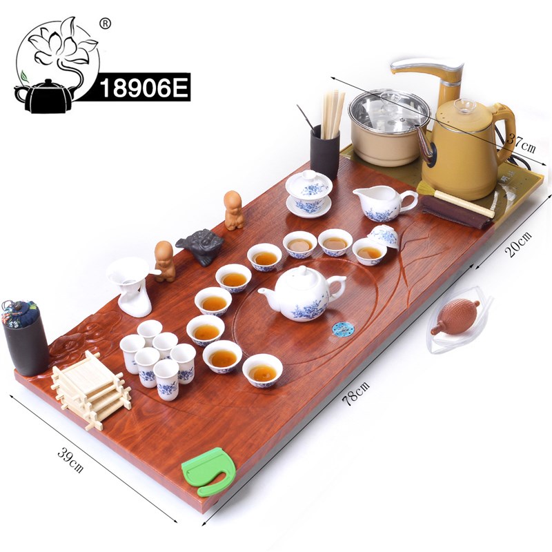 速发18实木茶盘茶具套装家用整套功黑杯茶夫陶茶道办公室带排水茶