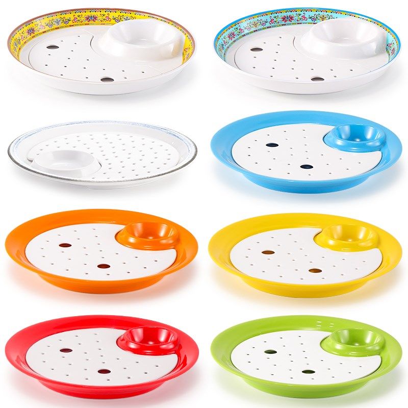 速发密胺饺子盘带醋碟商双饭店塑料吃水用层沥水饺专用盘子白灼虾