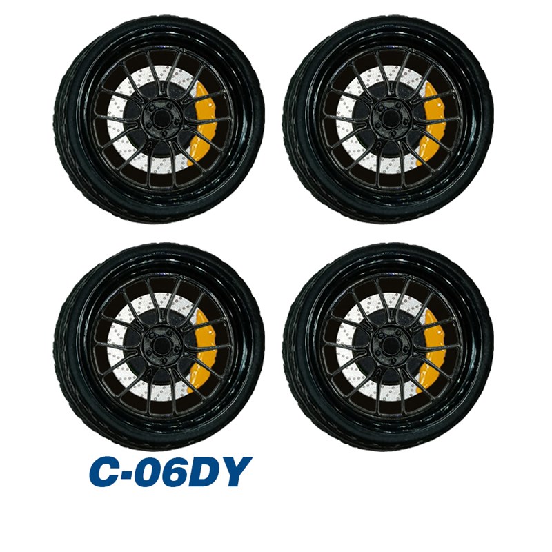 速发1:64德芙轮毂带轴承金C款黄色卡钳) 合毂轮(橡胶带杀车盘卡