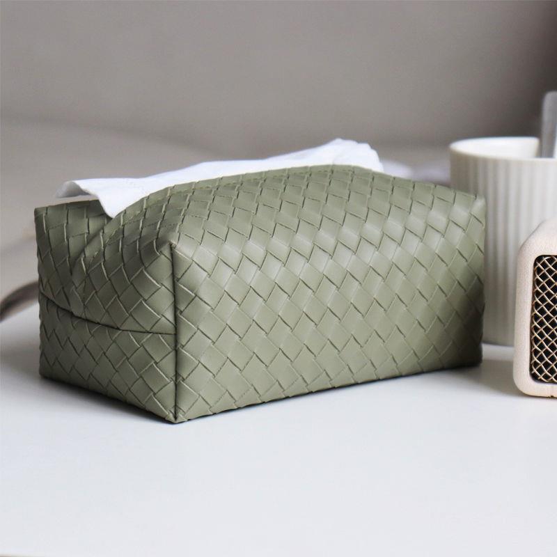 直销新款编织纸巾盒客厅轻奢高档皮质抽纸盒子高级感家用茶几餐巾