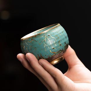 窑变常青釉手工描金茶杯复古单杯总裁杯中式 直销新款 陶瓷主人品茗