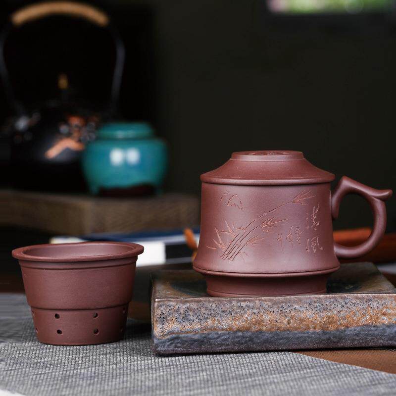 直销新款紫砂杯手工刻绘杯子带盖非陶瓷过滤内胆茶杯男士泡茶水杯