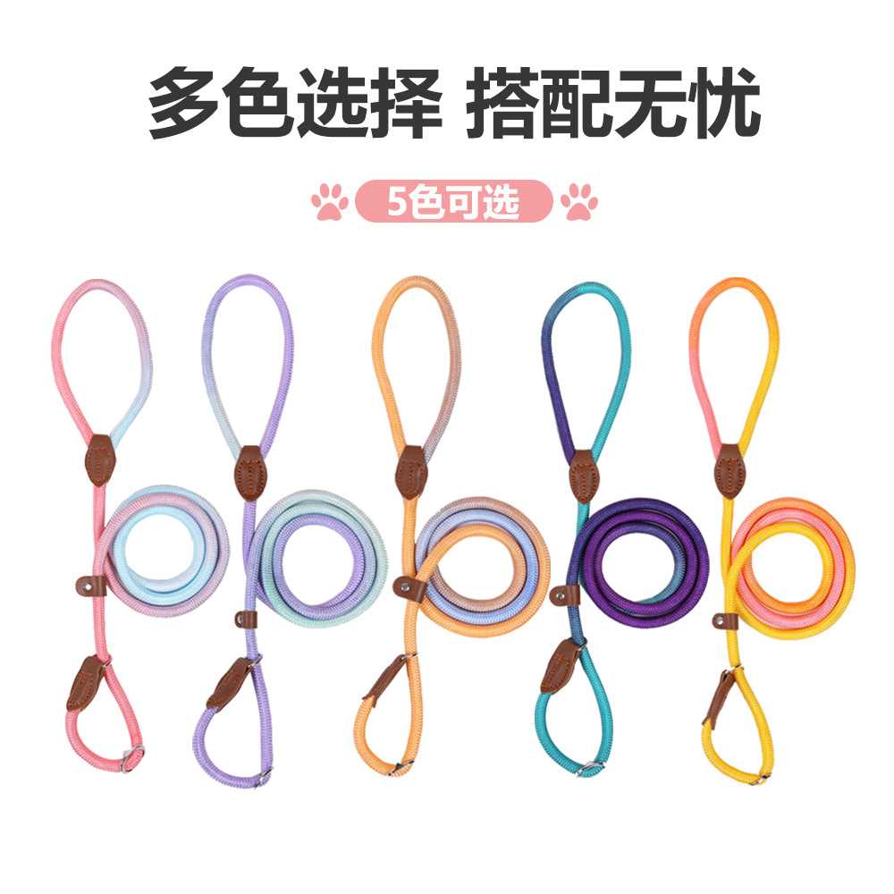 新款直销宠物炫彩牵引绳P链 防爆冲狗绳不勒手耐用加粗尼龙遛狗可