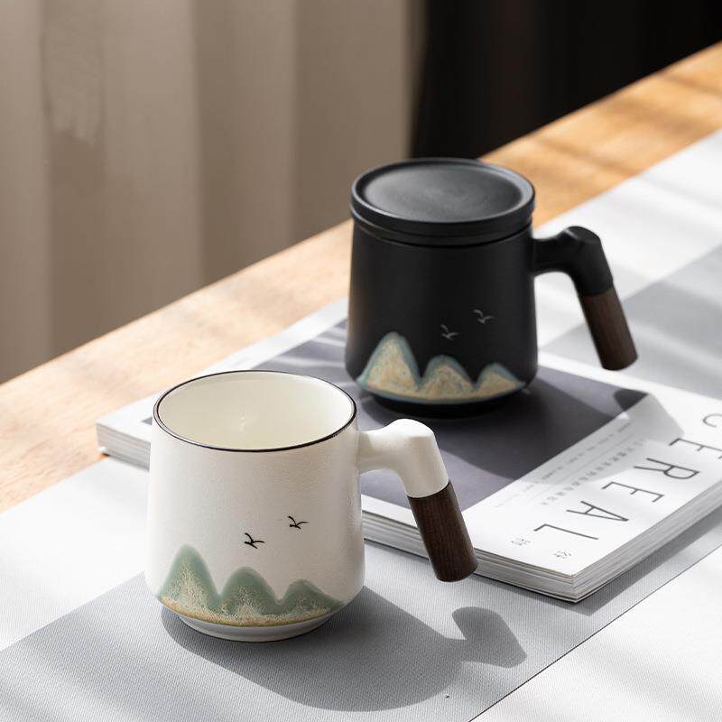 直销新款马克杯带盖陶瓷茶杯茶水分离办公室水杯过滤家用泡茶简约