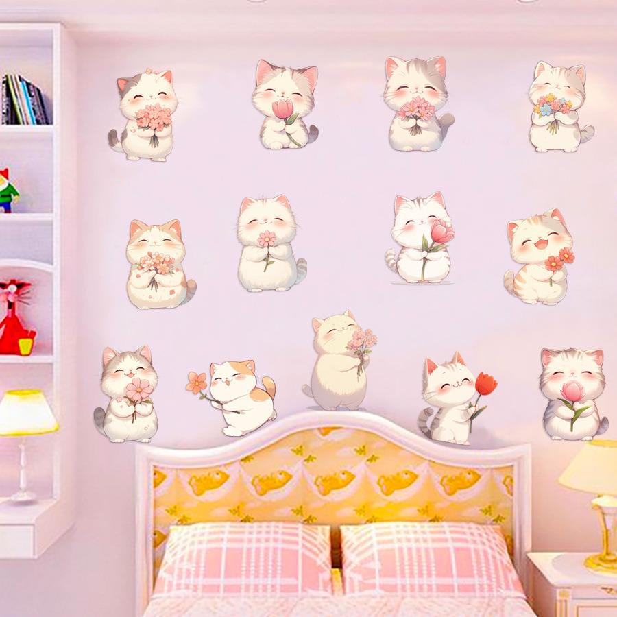 直销新款猫咪墙贴纸门贴自粘卡通贴画布置装饰墙纸温馨壁纸AS4702