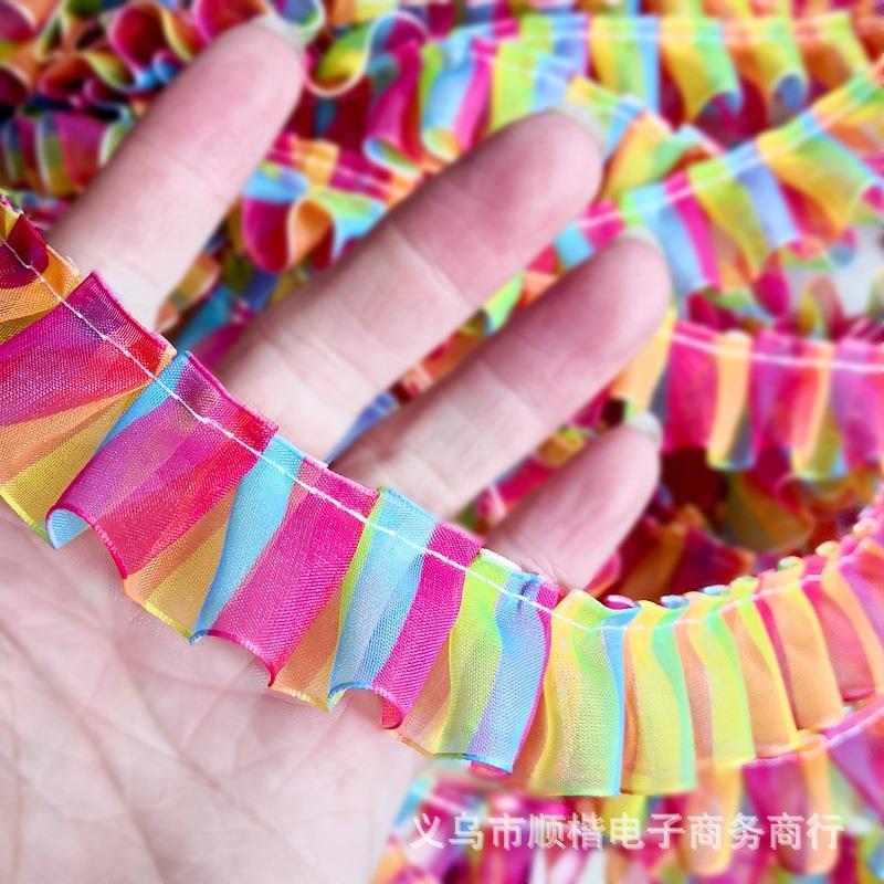 直销新款现货2.5cm渐变丝带diy芭比 迷糊娃娃衣裙摆材料 皱褶花边