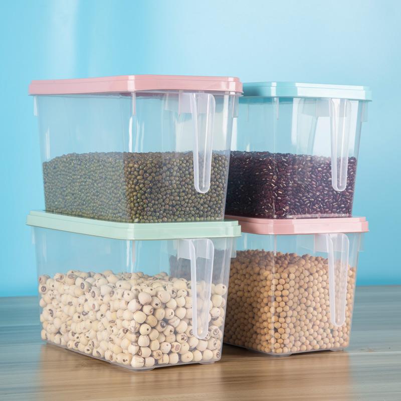 直销新款4L厨房冰箱收纳盒透明有盖塑料带手柄鸡蛋食物保鲜杂粮食