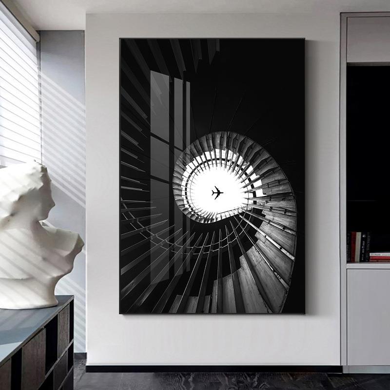直销新款玄关晶瓷画 黑白建筑空间艺术餐厅装饰画 酒店沙发墙立体图片