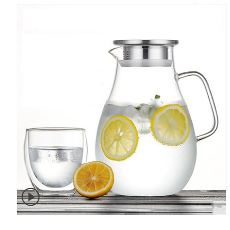 直销新款ins风冷水壶高硼硅玻璃透明加厚果汁冷饮大容量扎壶耐高