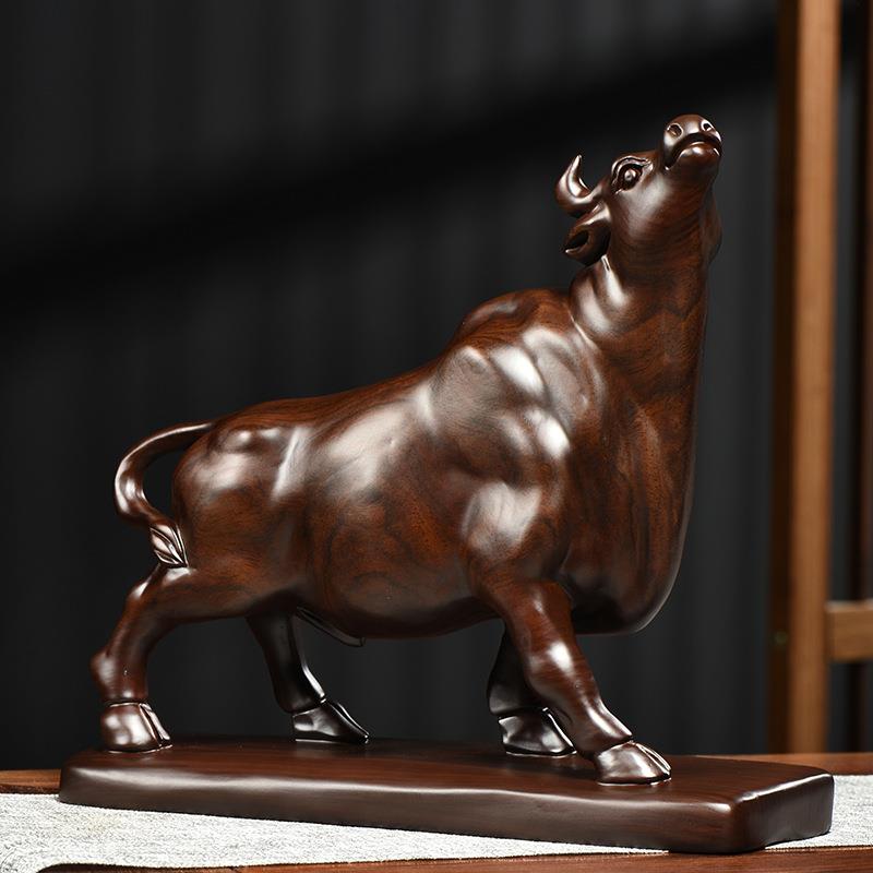 直销新款木质摆件 牛年黑檀木福牛木雕摆件 办公室书架开业礼品实