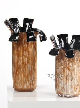 现琉代简12854约艺棕色肌理轻奢高档大层样板房客厅装饰璃花瓶术