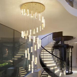 复墅1127P式楼水晶吊灯轻奢客厅大灯意个性波灯浪形别楼梯创间长