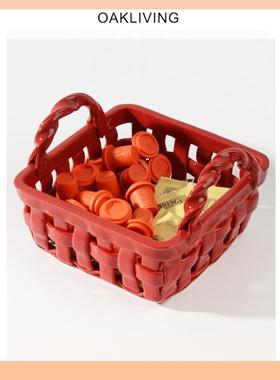 ?oakliF776SJ76ving陶编织篮厨带提手家用手工编织水果瓷杂篮收纳