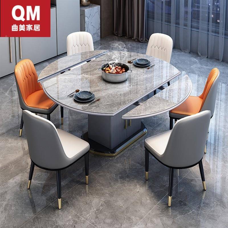 0A实木板餐用桌家现F77TJ6H7代简轻奢约带收纳柜伸缩摺岩叠小户型