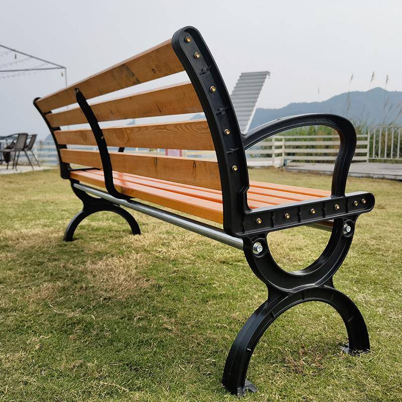 公园休闲FIR座椅外户子铁艺长椅椅休闲看台实木条长凳礼堂塑椅木