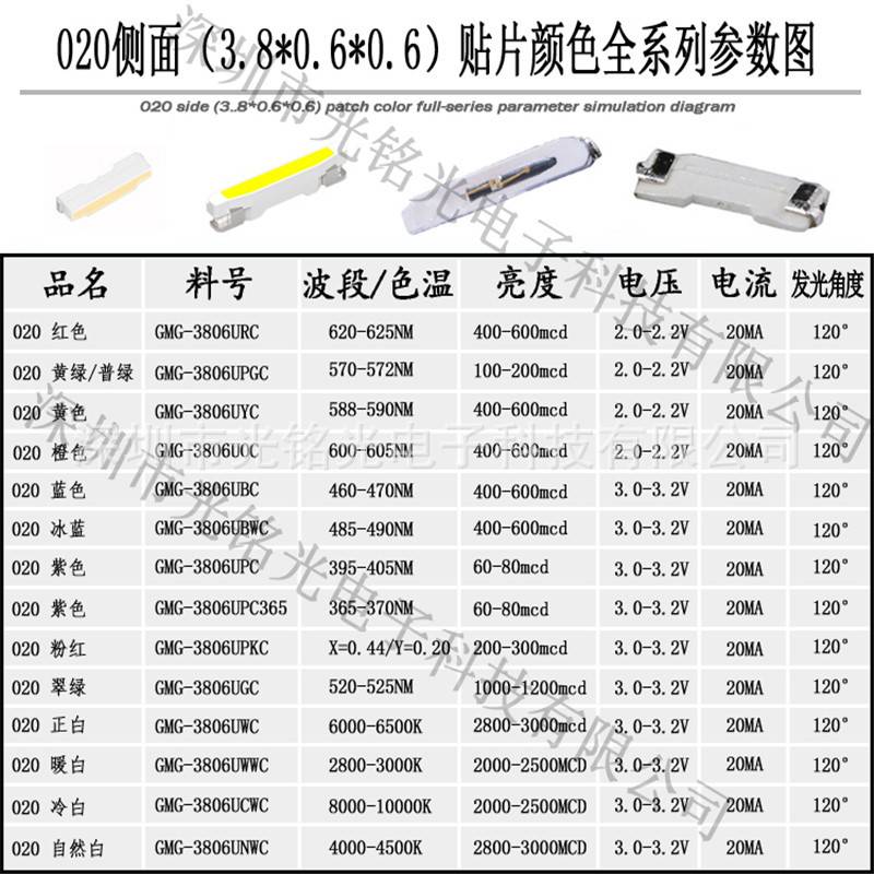工厂直销 020侧面橙色 3806橙光LED贴片发光二极管 高亮SMD指示灯