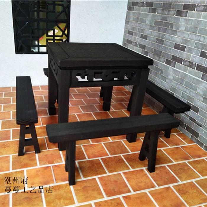 潮微缩八仙桌椅你木质工艺家具潮州八仙桌果thu+sdu+迷汕架粿架摆