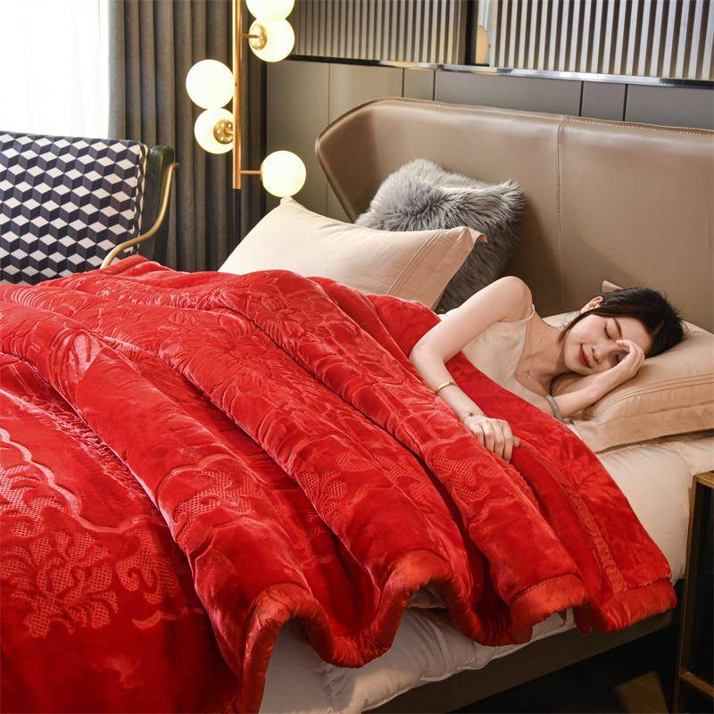 双层双压面结红色拉舍尔毛婚毯庆婚花毯特厚10斤红毯大毛GEC毯子