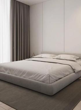 极榻简复古黑色科技绒布艺床现简约风主NTY卧室代双人床落地床榻