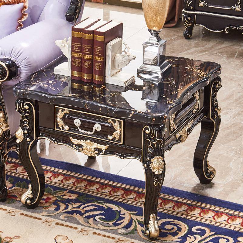 欧式角几全实木大理石面客厅沙发KRD桌色几方边几雕花黑檀电话70c