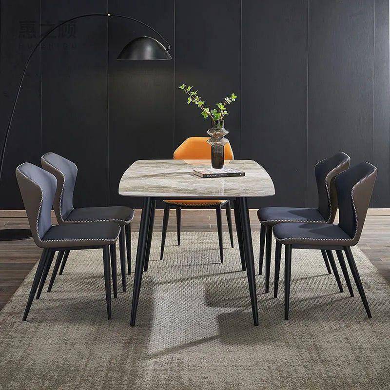 意小式岩板餐桌椅组合户型家用现形长代简约轻奢亮光面方LKX吃饭