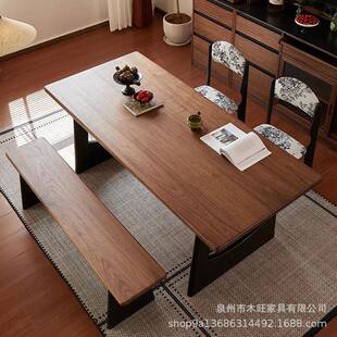 美式黑桃木实木餐桌高档餐型厅别HIT墅实木胡饭桌客家用厅多人小