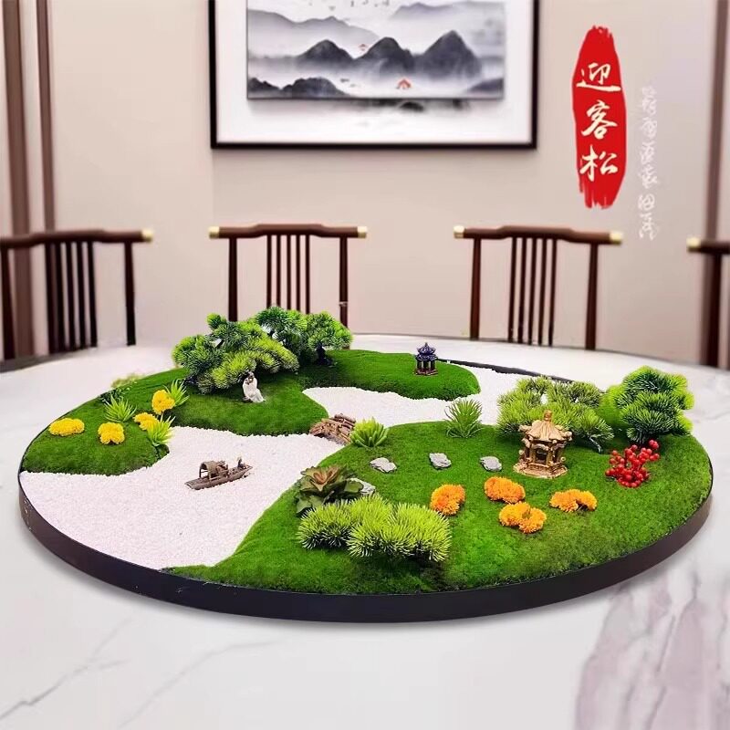 中式大圆桌转盘仿真花摆件