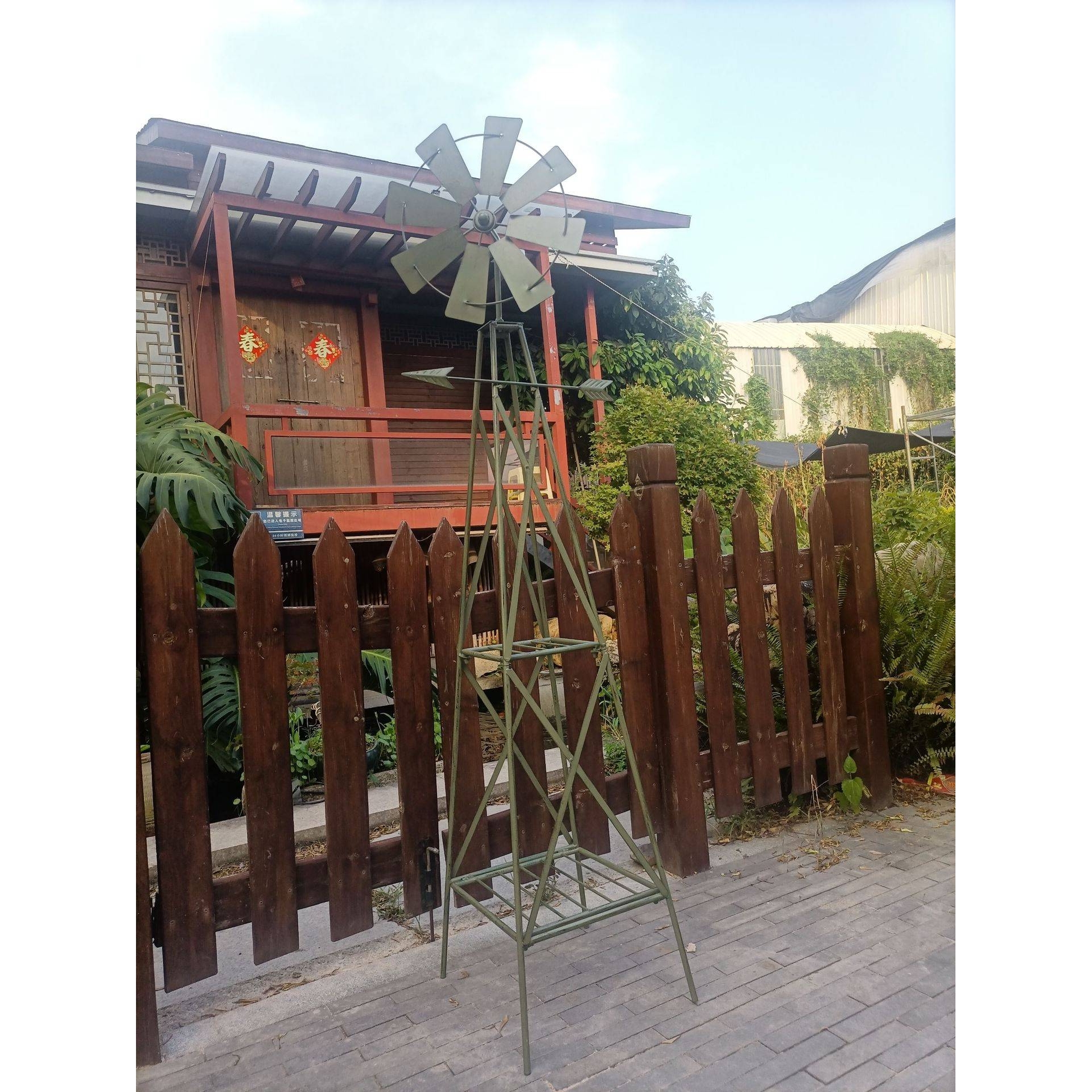 亚马逊爆款铁艺创意风车多层花架花园庭院阳台绿植爬藤架园艺杂货