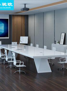 烤公漆会议桌椅办公室长桌办48155桌合白色时尚组洽谈桌子简约长