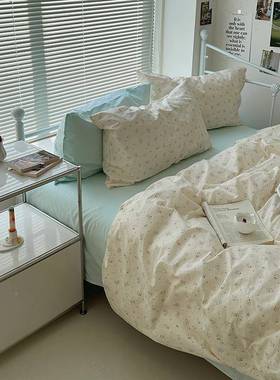 油小清新四件套全棉纯奶棉小碎50419花床单被上套生学宿舍三件套