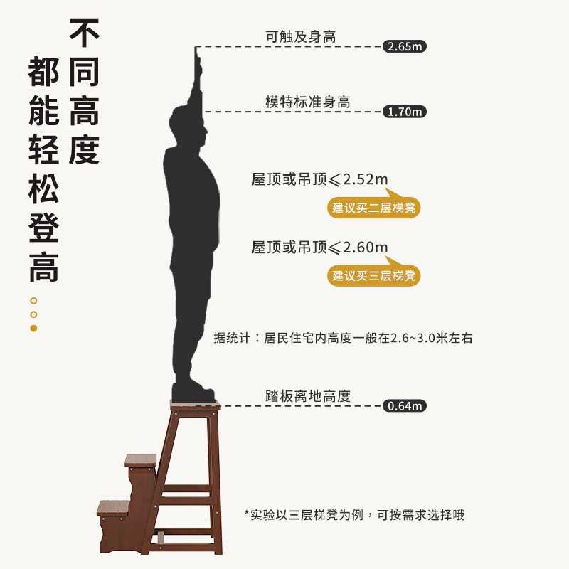 新款直销梯凳多功能两用爬梯椅子家用折叠梯子室内木梯三步楼梯登