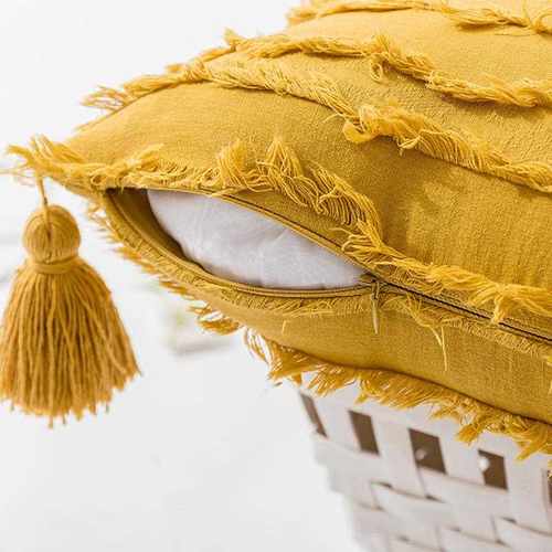 直销新款严选波西米亚棉麻抱枕剪花流苏可拆卸枕套卧室沙发靠垫靠