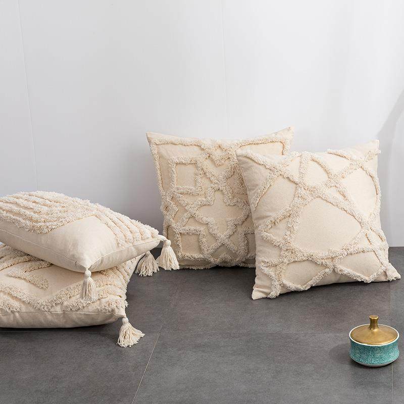 直销新款跨境热卖波西米亚摩洛哥棉布簇绒绣抱枕套ins沙发靠枕流