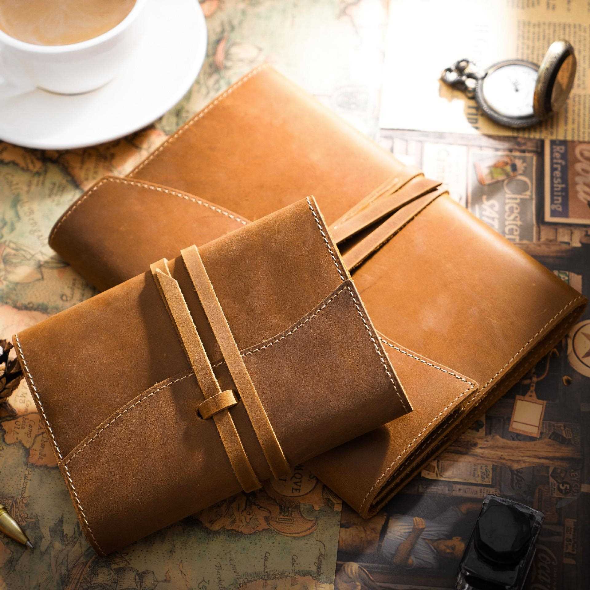 直销新款A5A6文库B6新书头层牛皮保护封套复古定页手账本书衣笔记