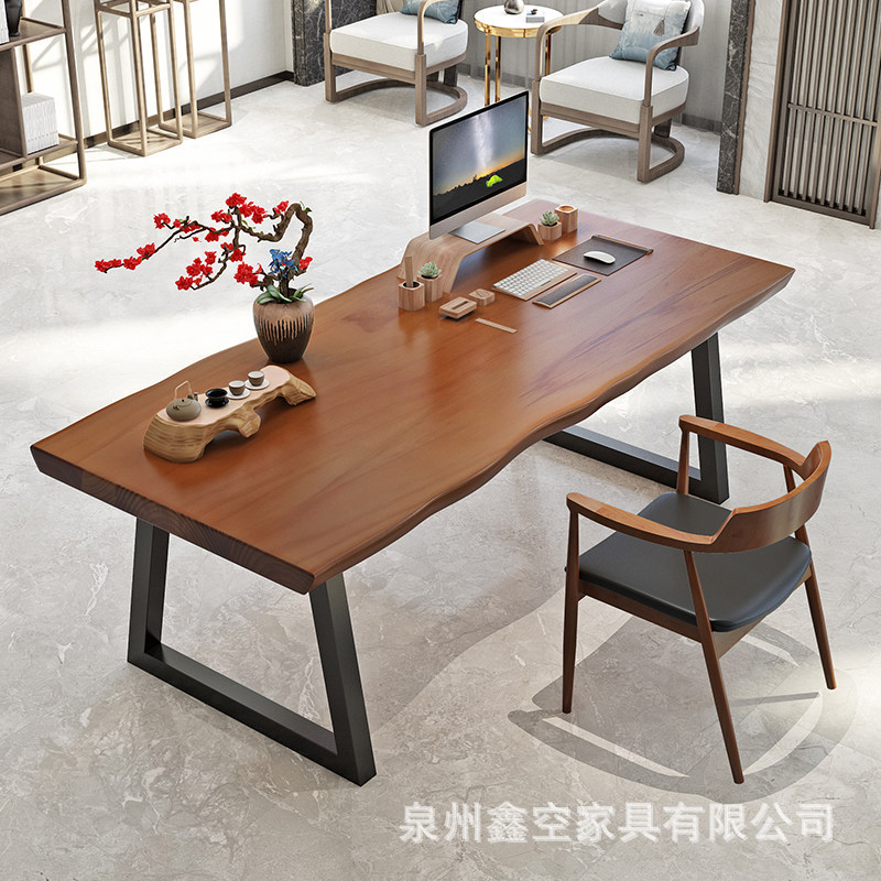 现代简约铁艺实木大板办公会议桌
