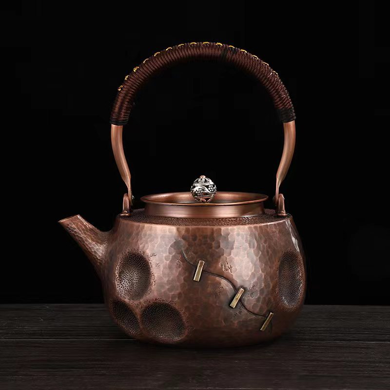 中式锤纹加厚紫铜茶水壶1600ml
