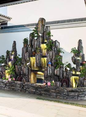 瑞丽大型内山别流水喷泉瀑布景观假户外墅庭院花园室大ZG-52289厅