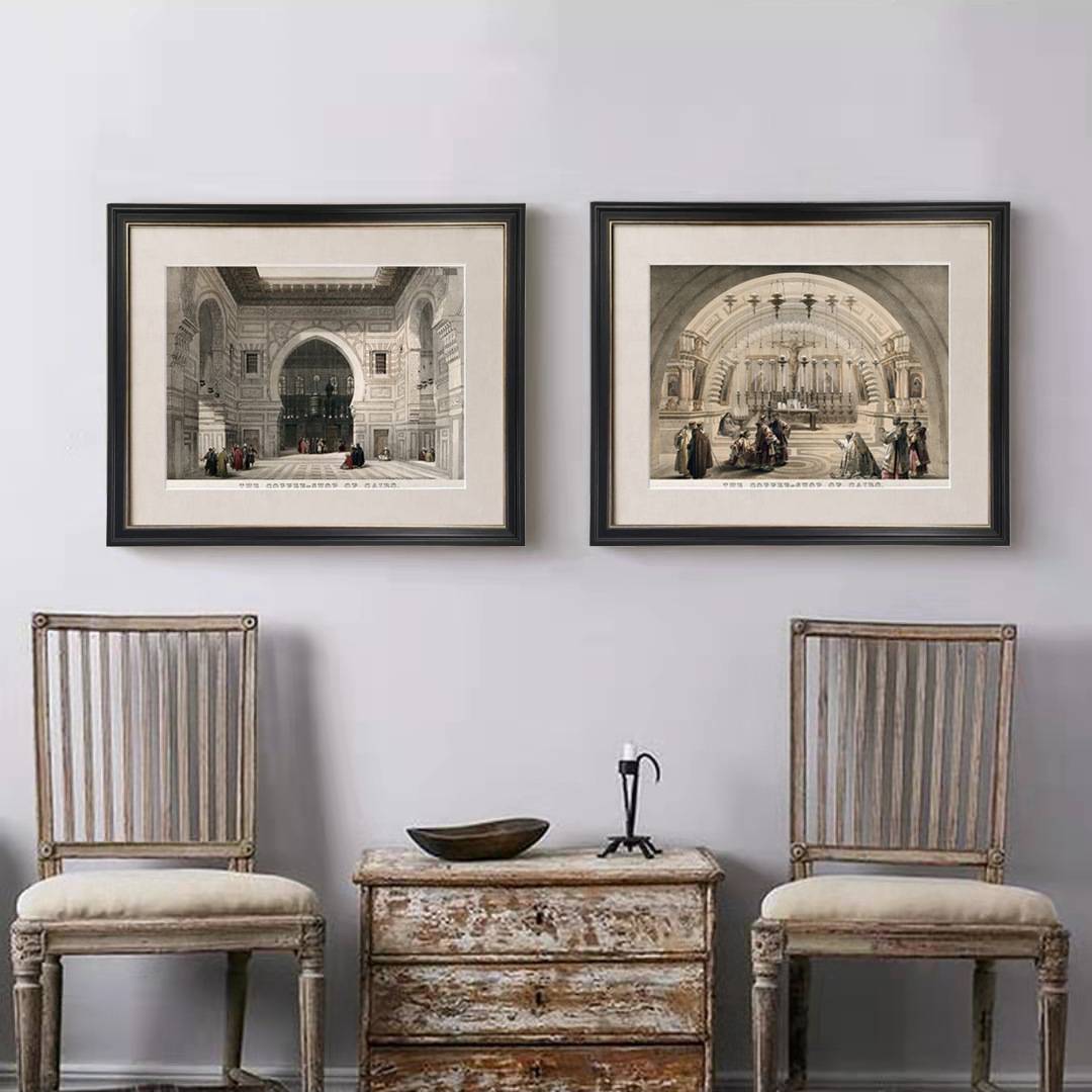 欧式小众艺术装饰画客厅玄关复古建筑挂画美式餐厅轻奢壁画摆台画图片