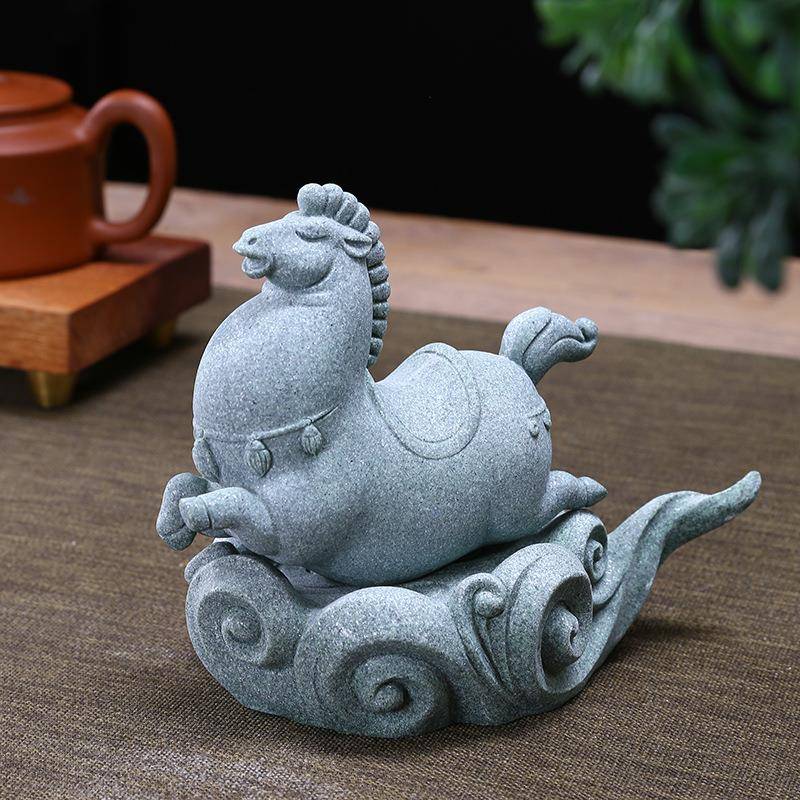 青砂石中式马到成功精品马摆件茶宠居家办公室水族造景鱼缸装饰品