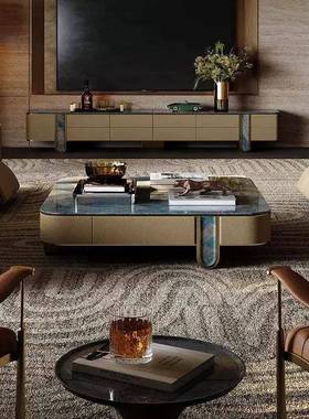 高端轻奢里电视柜式现代别墅客厅天然大理石卡OYS-XKLC2冰玉设计