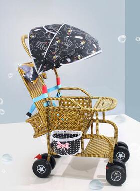 藤AL100560编推车夏季椅儿藤小推车仿宝轻便竹藤宝可坐躺婴藤条